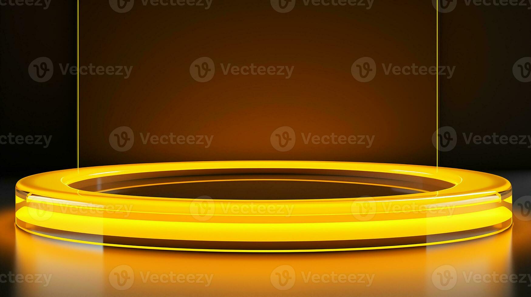 AI generated 3d rendered empty display glass podium with golden lights Minimal scene for product display presentation photo