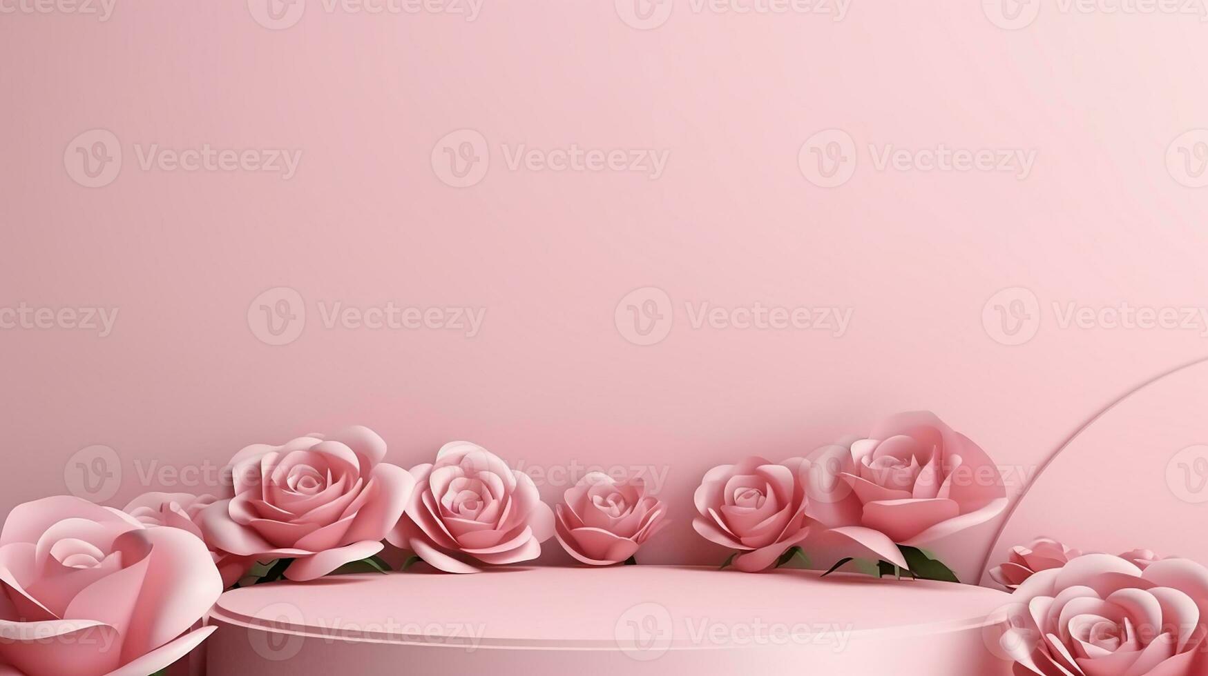 AI generated 3d rendered abstract empty display pink podium with flowers Minimal scene for product display presentation photo