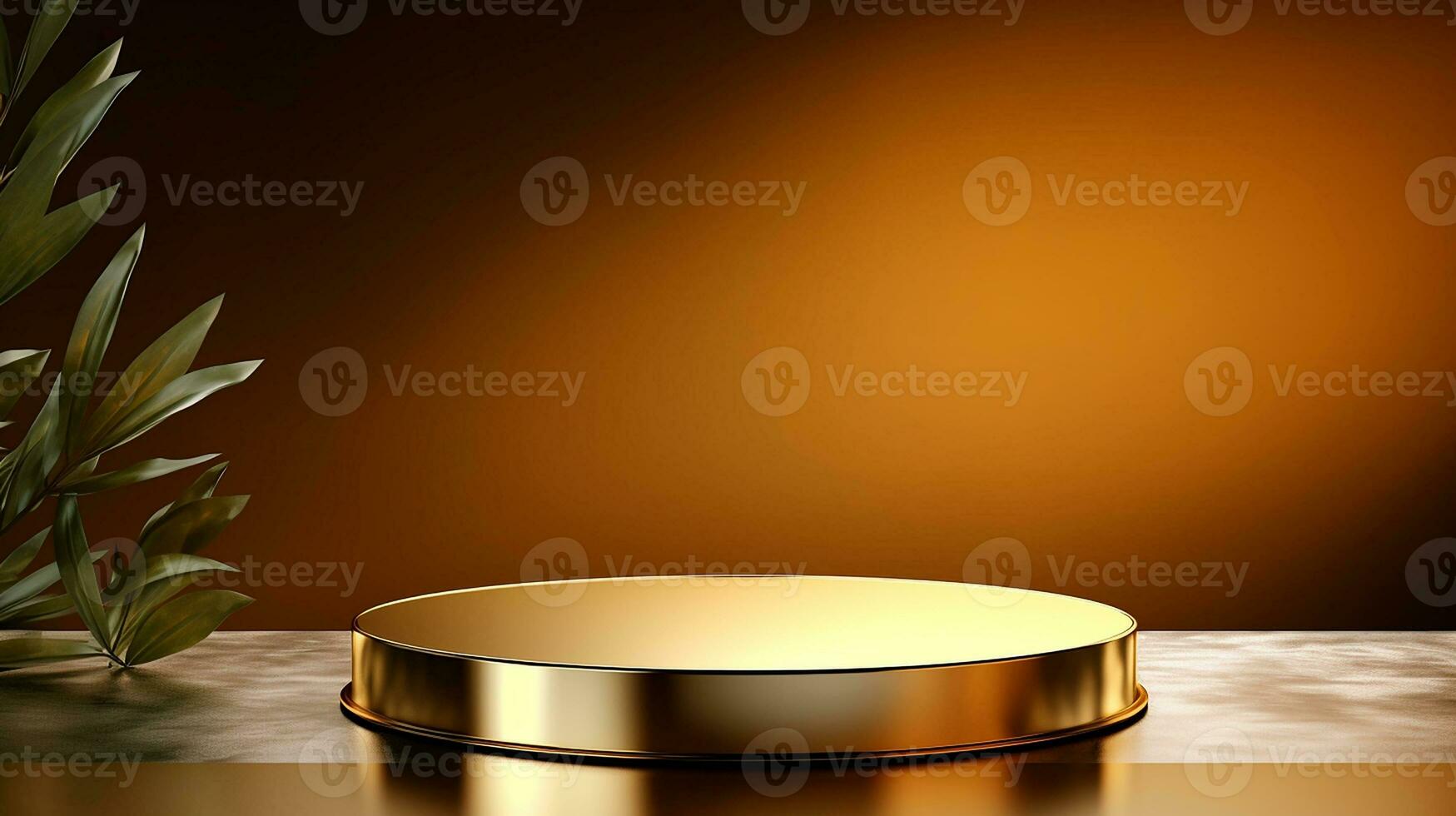 AI generated 3d rendered empty display elegant luxury black and gold theme podium with leaves Minimal scene for product display presentation photo