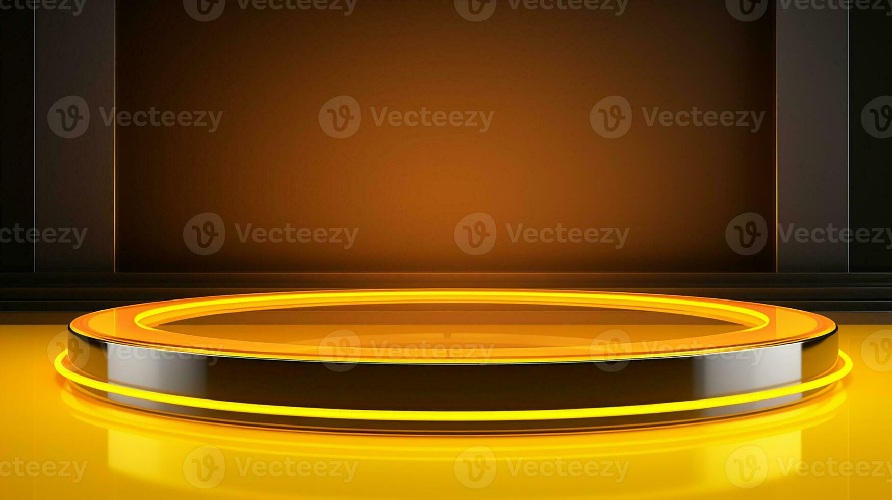 AI generated 3d rendered empty display glass podium with golden lights Minimal scene for product display presentation photo