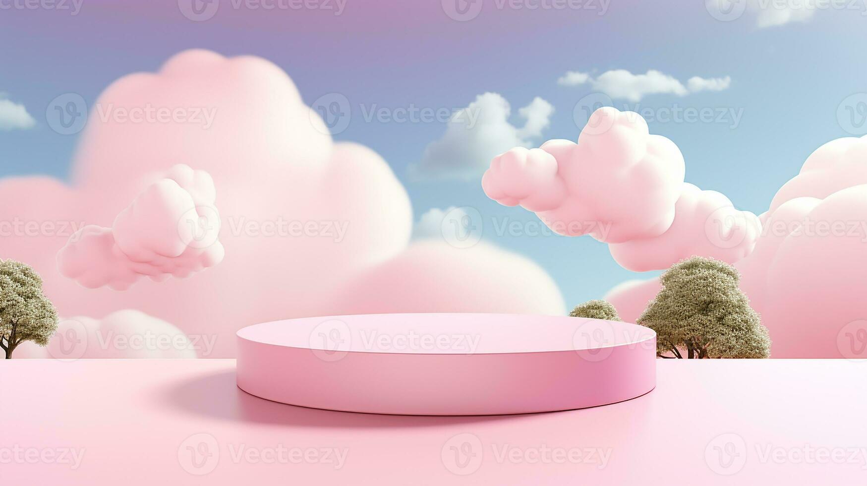 AI generated 3d rendered abstract empty display podium with clouds Minimal scene for product display presentation photo