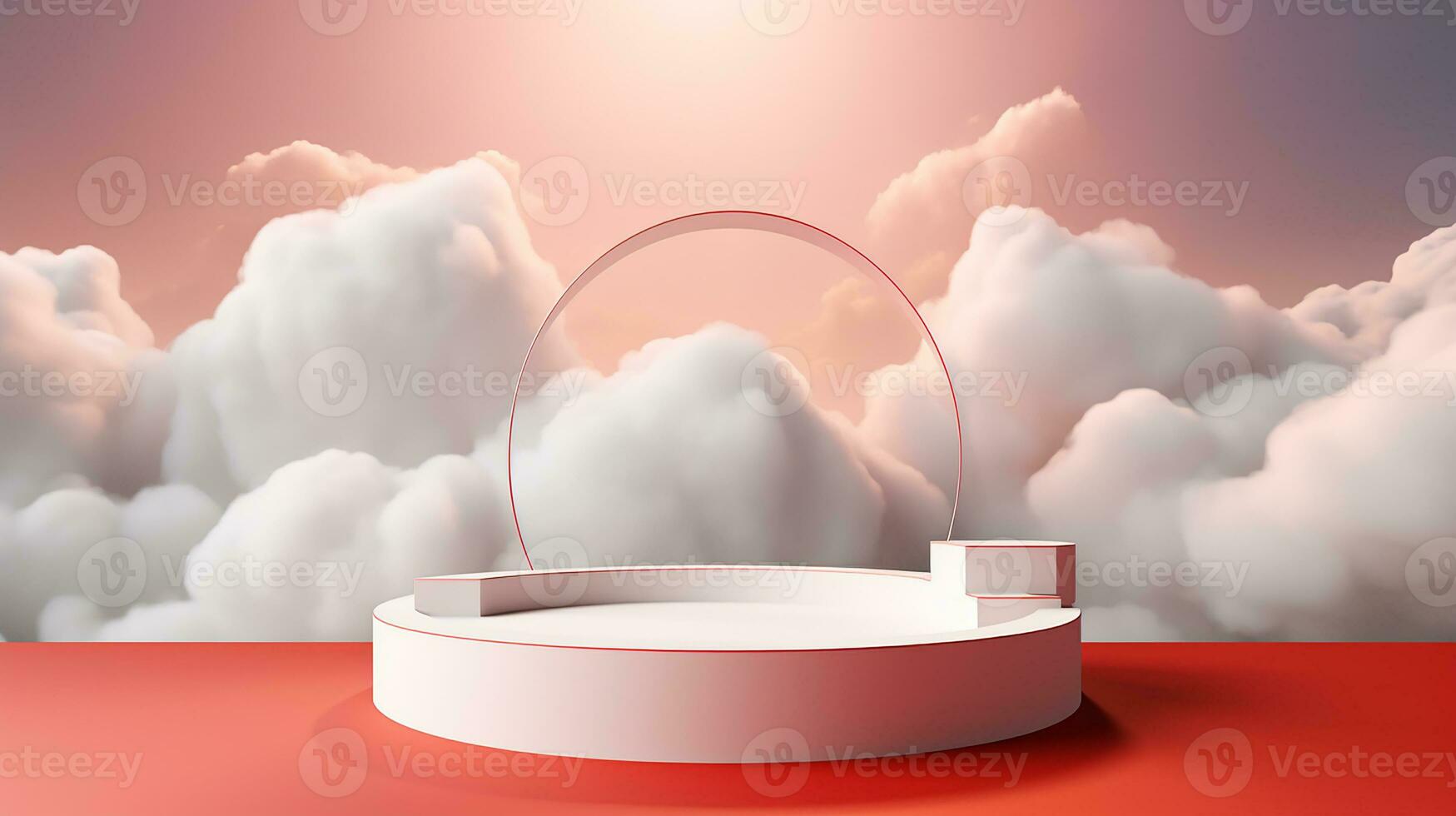 AI generated 3d rendered abstract empty display podium with clouds Minimal scene for product display presentation photo