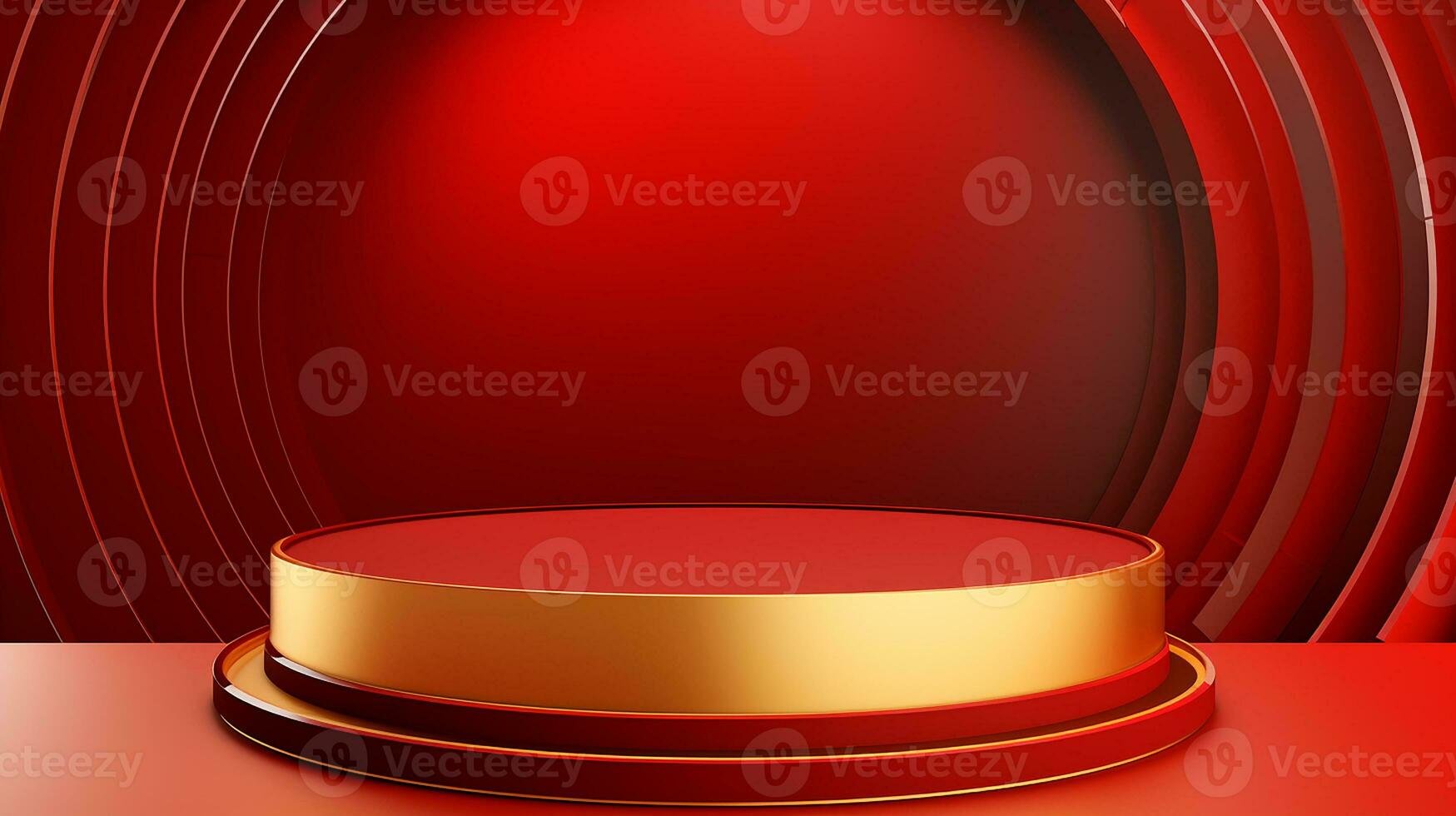 AI generated 3d rendered red and golden empty display podium Minimal scene for product display presentation photo