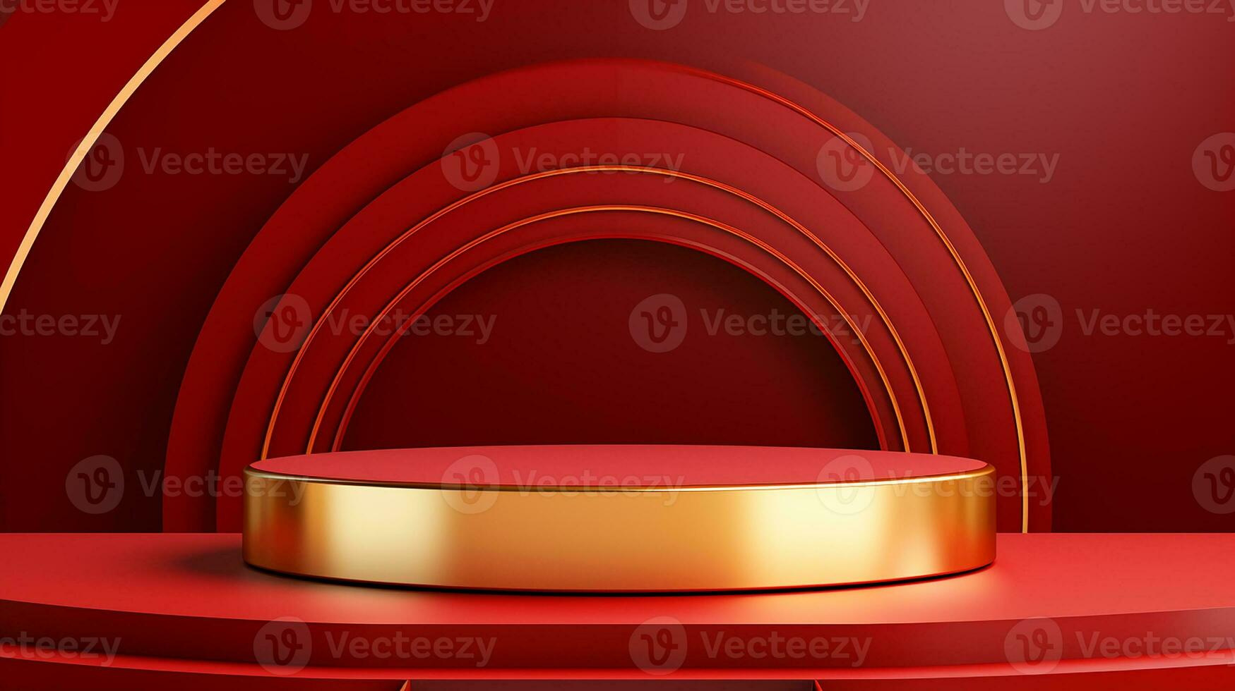 AI generated 3d rendered red and golden empty display podium Minimal scene for product display presentation photo