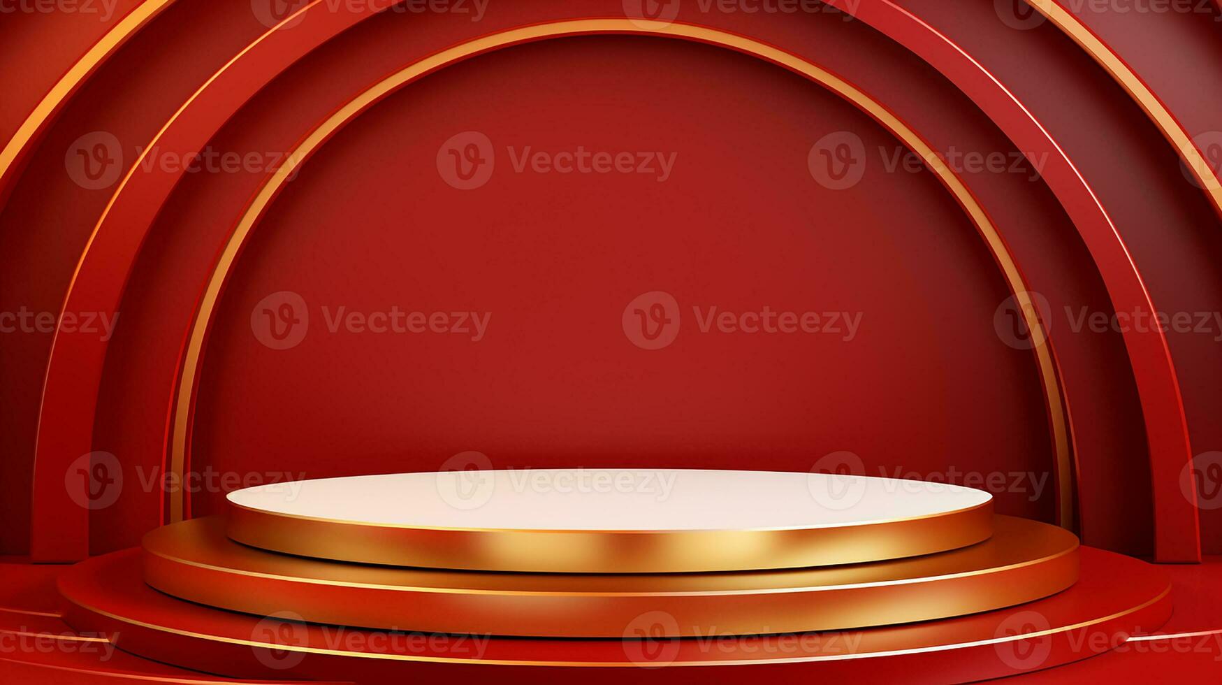 AI generated 3d rendered red and golden empty display podium Minimal scene for product display presentation photo