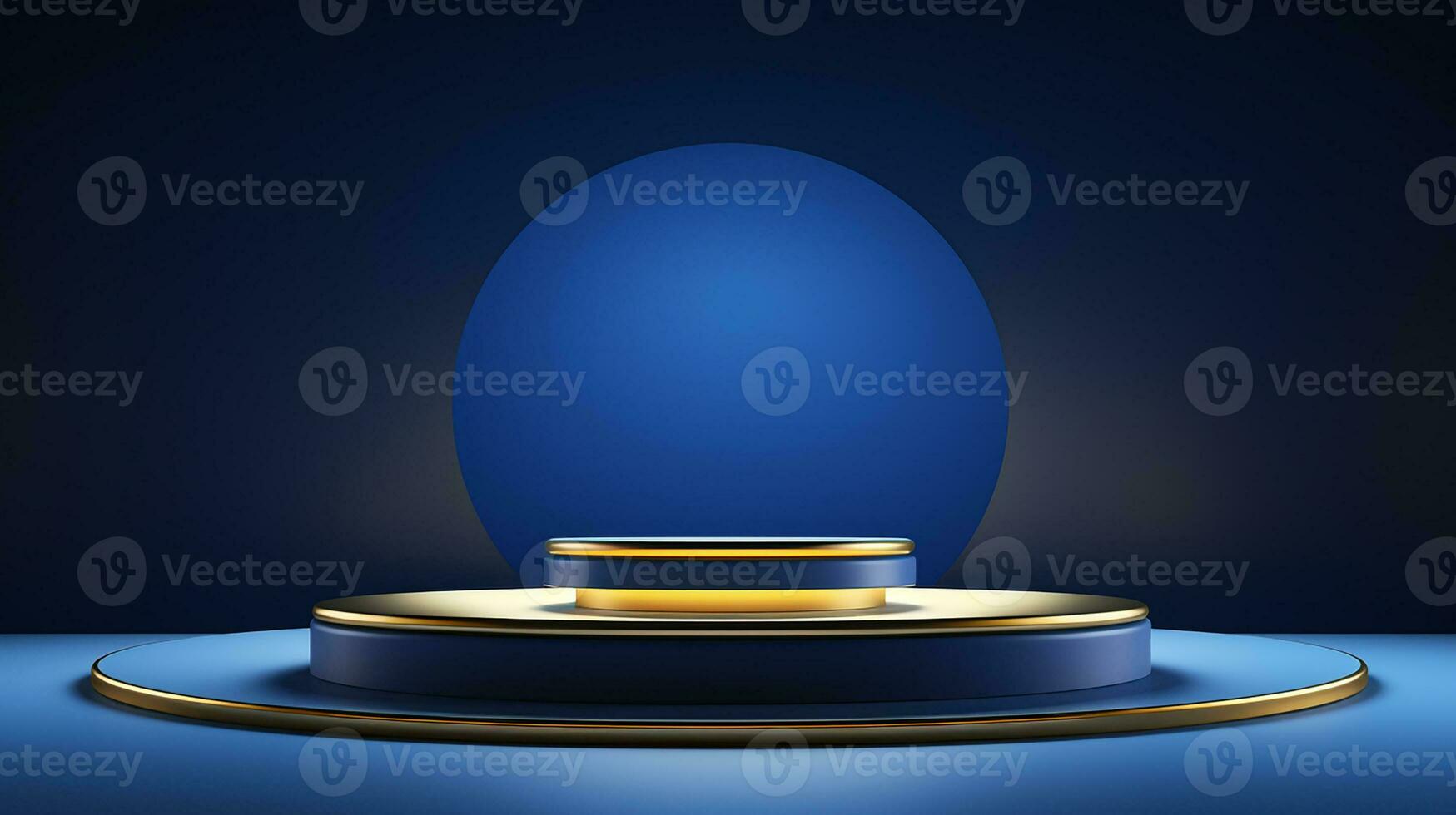 AI generated 3d rendered empty display elegant luxury blue and gold theme podium with leaves Minimal scene for product display presentation photo