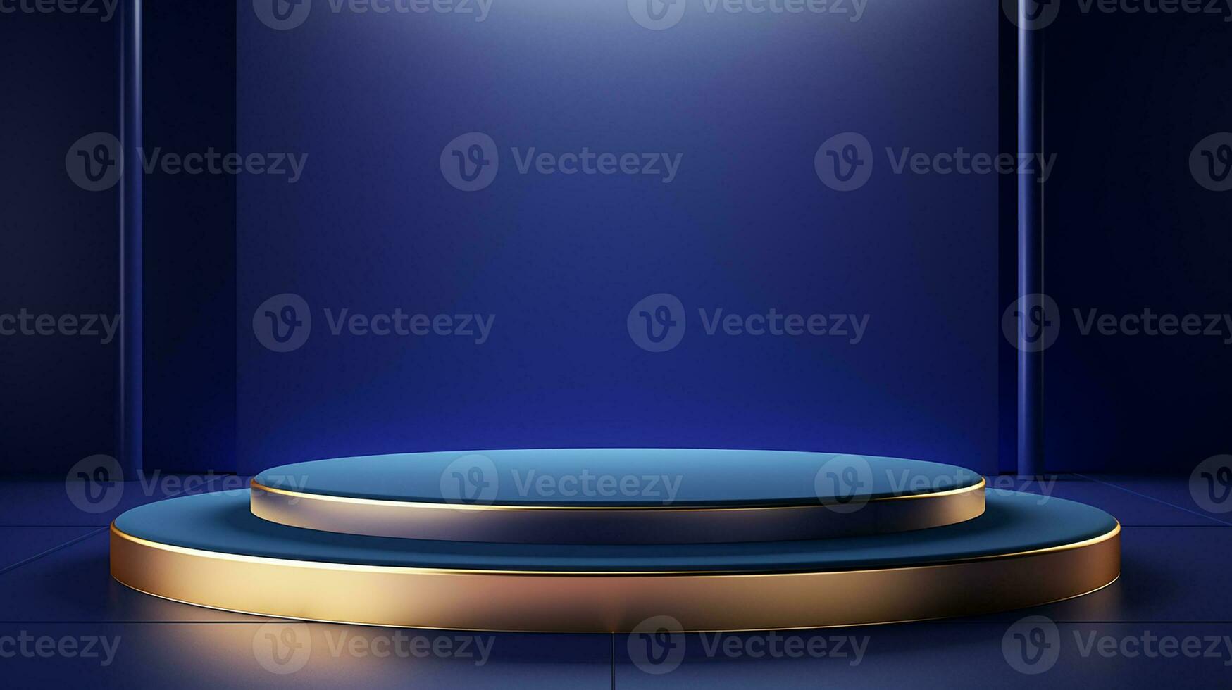 AI generated 3d rendered empty display elegant luxury blue and gold theme podium with leaves Minimal scene for product display presentation photo