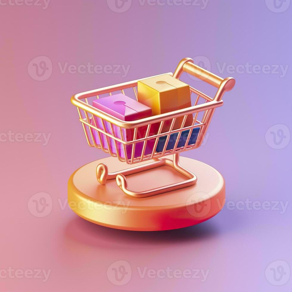 AI generated Light Orange and Pink Shopping Cart with Gift Box Icon. AI Generative photo