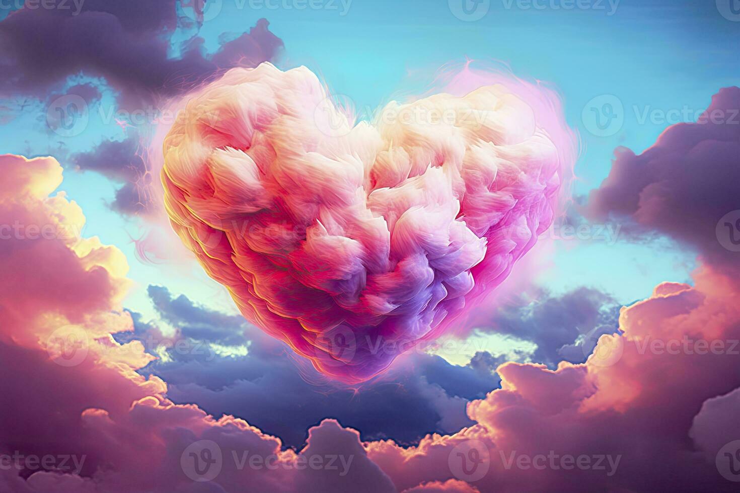 ai generado hermosa vistoso San Valentín día corazón en el nubes como resumen antecedentes. ai generado foto