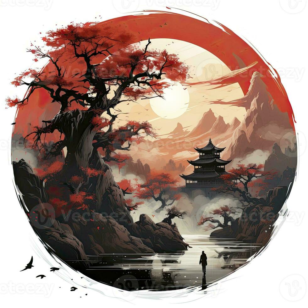 AI generated Chinese ink painting. T-shirt Design. AI Generated photo