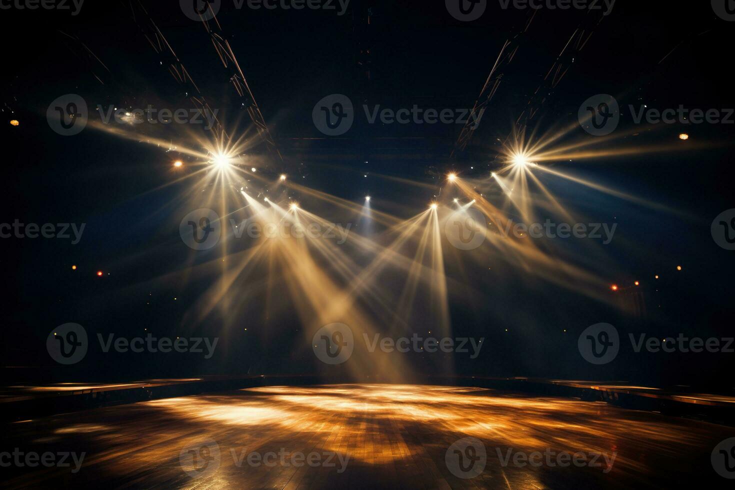 AI generated Empty concert stage in the light of spotlights. Performance. Generated by artificial intelligence photo