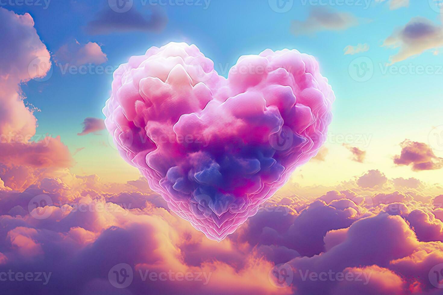 ai generado hermosa vistoso San Valentín día corazón en el nubes como resumen antecedentes. ai generado foto