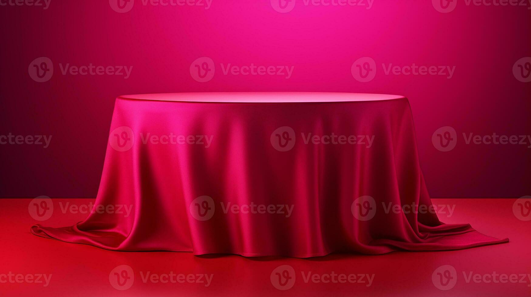 AI generated podium covered with red cloth cylinder pedestal product display background 3d illustration empty photo