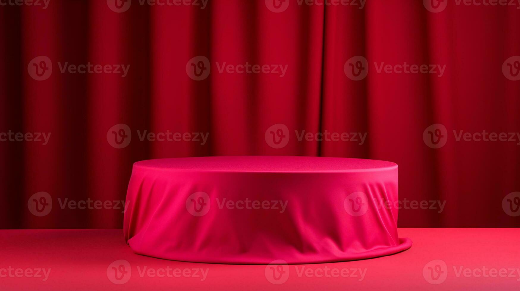 AI generated podium covered with red cloth cylinder pedestal product display background 3d illustration empty photo