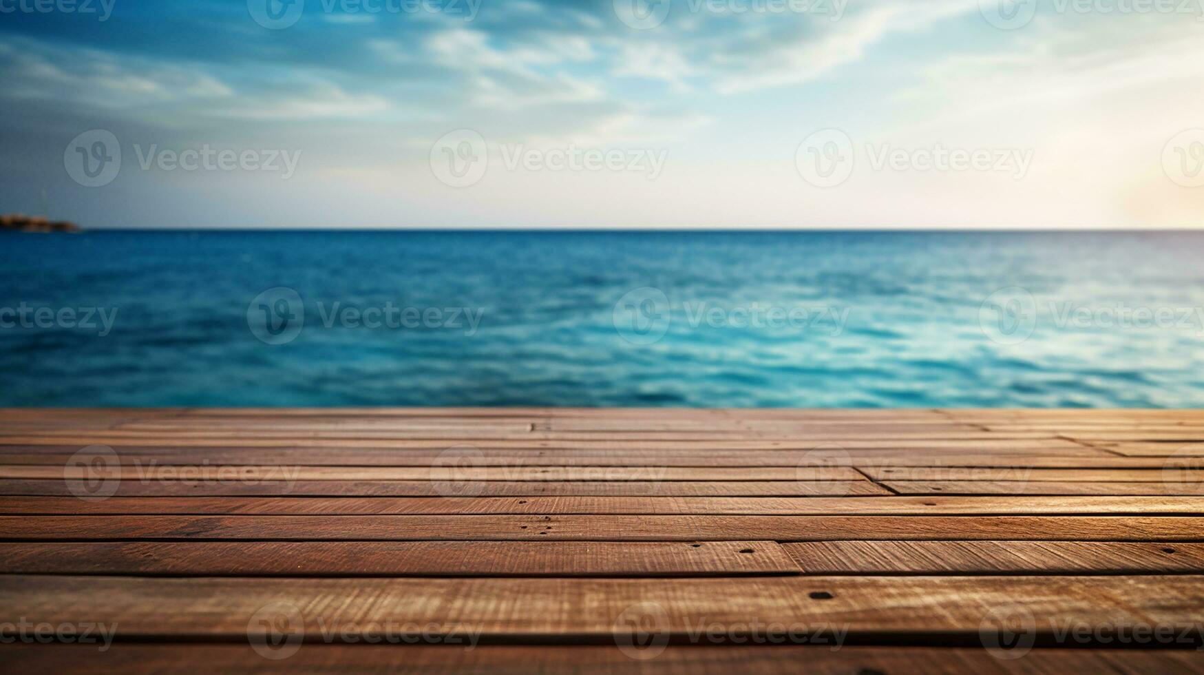 AI generated 3d rendered empty display wooden podium on the water Minimal scene for product display presentation photo
