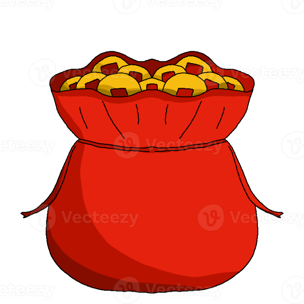a red bag with gold coins in it png
