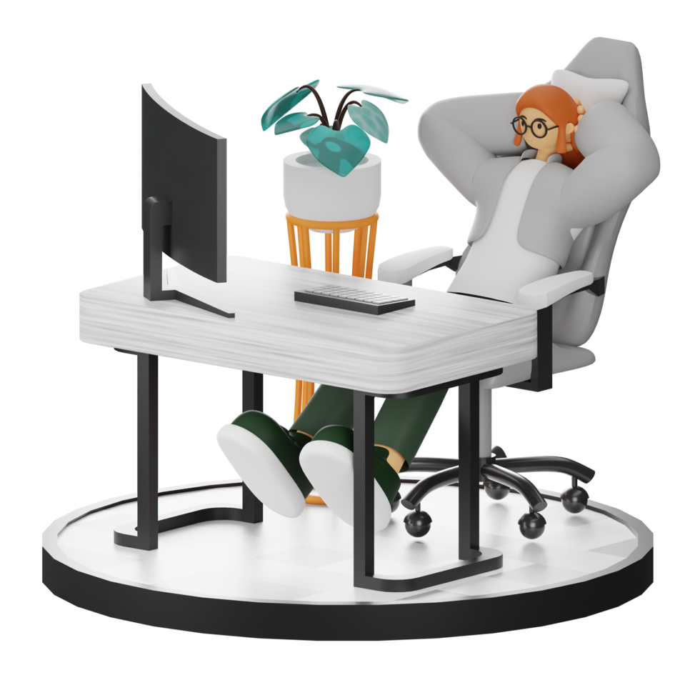 3D Illustration of a Teenage Female Programmer at the Computer Desk png