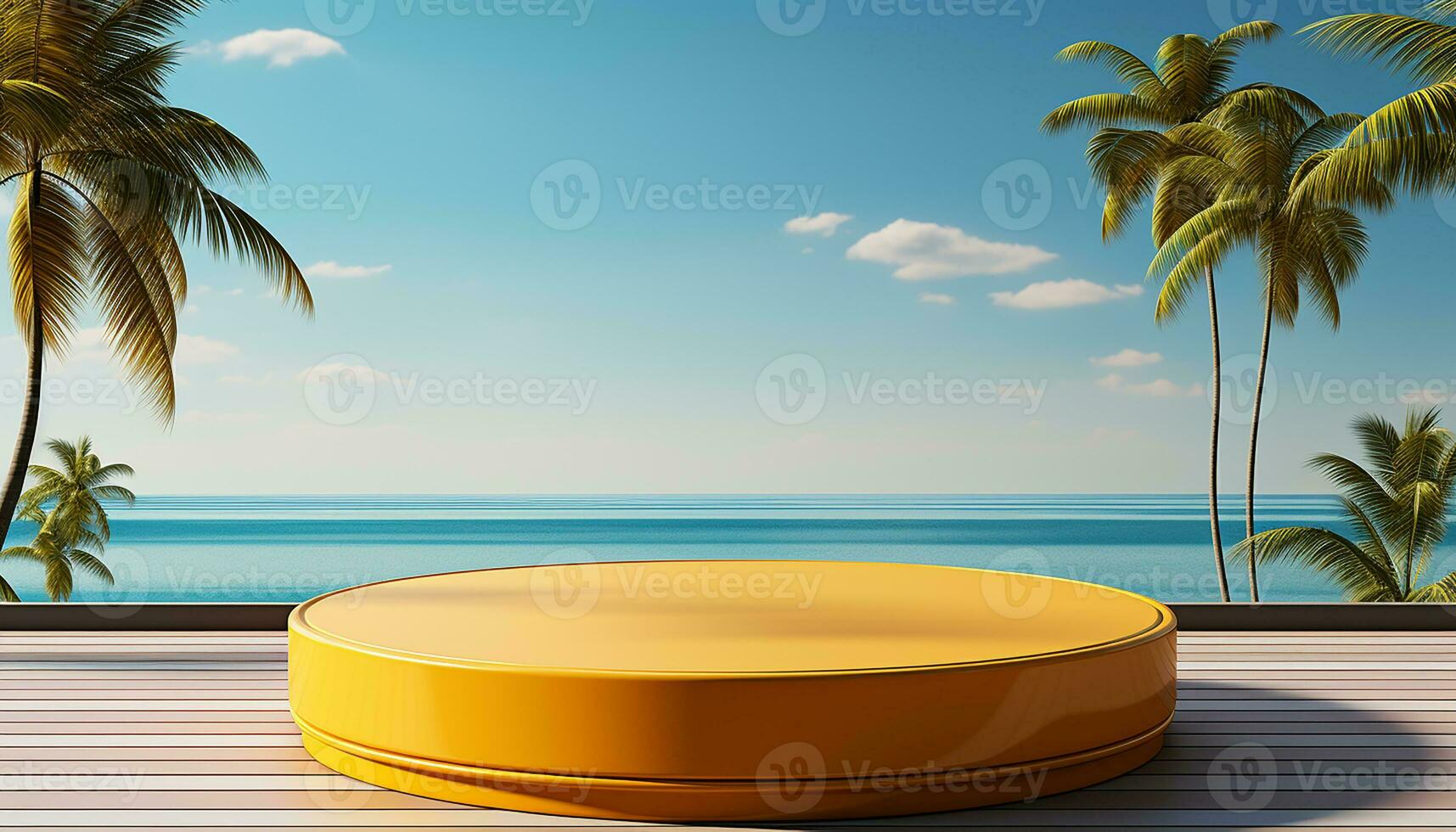 AI generated 3d rendered empty display podium on the water Minimal scene for product display presentation photo