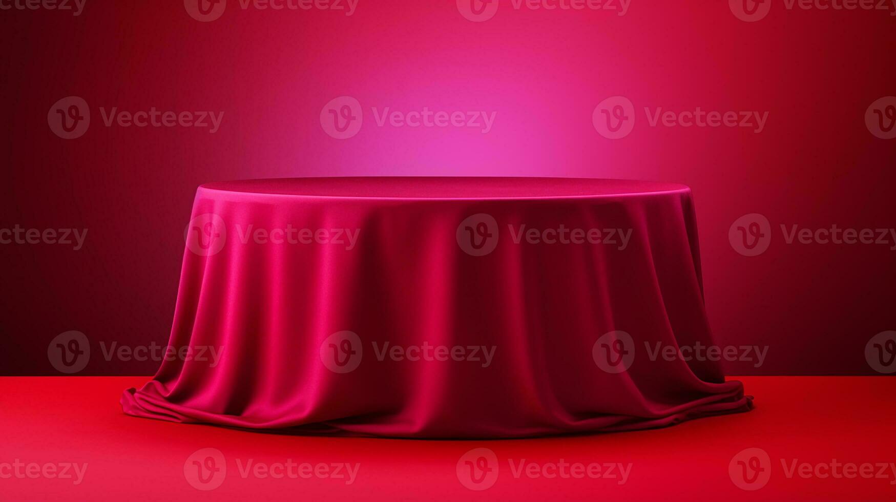 AI generated podium covered with red cloth cylinder pedestal product display background 3d illustration empty photo