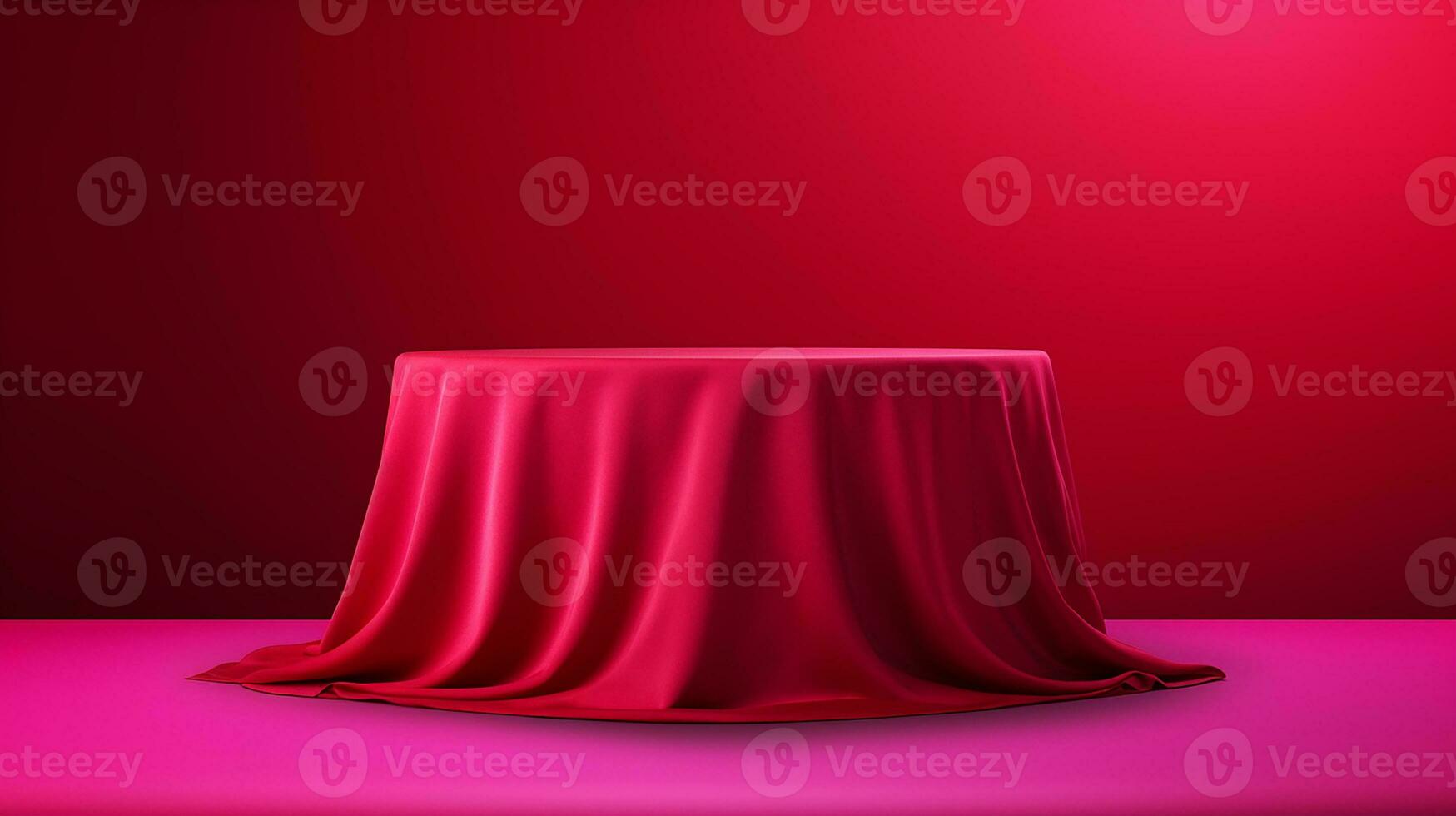 AI generated podium covered with red cloth cylinder pedestal product display background 3d illustration empty photo