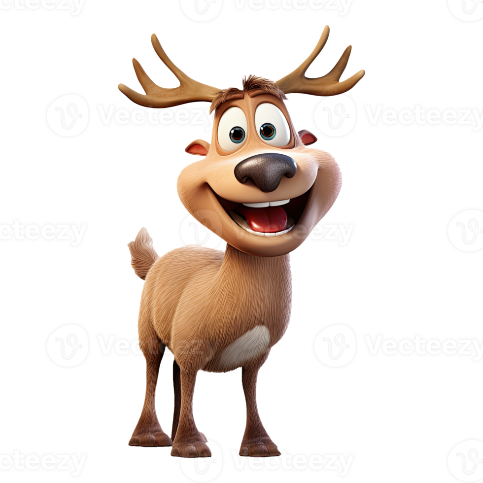 AI generated 3D cute cartoon reindeer on transparent background. png
