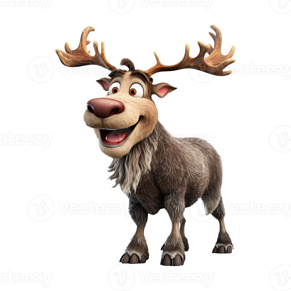 AI generated 3D cute cartoon reindeer on transparent background. png