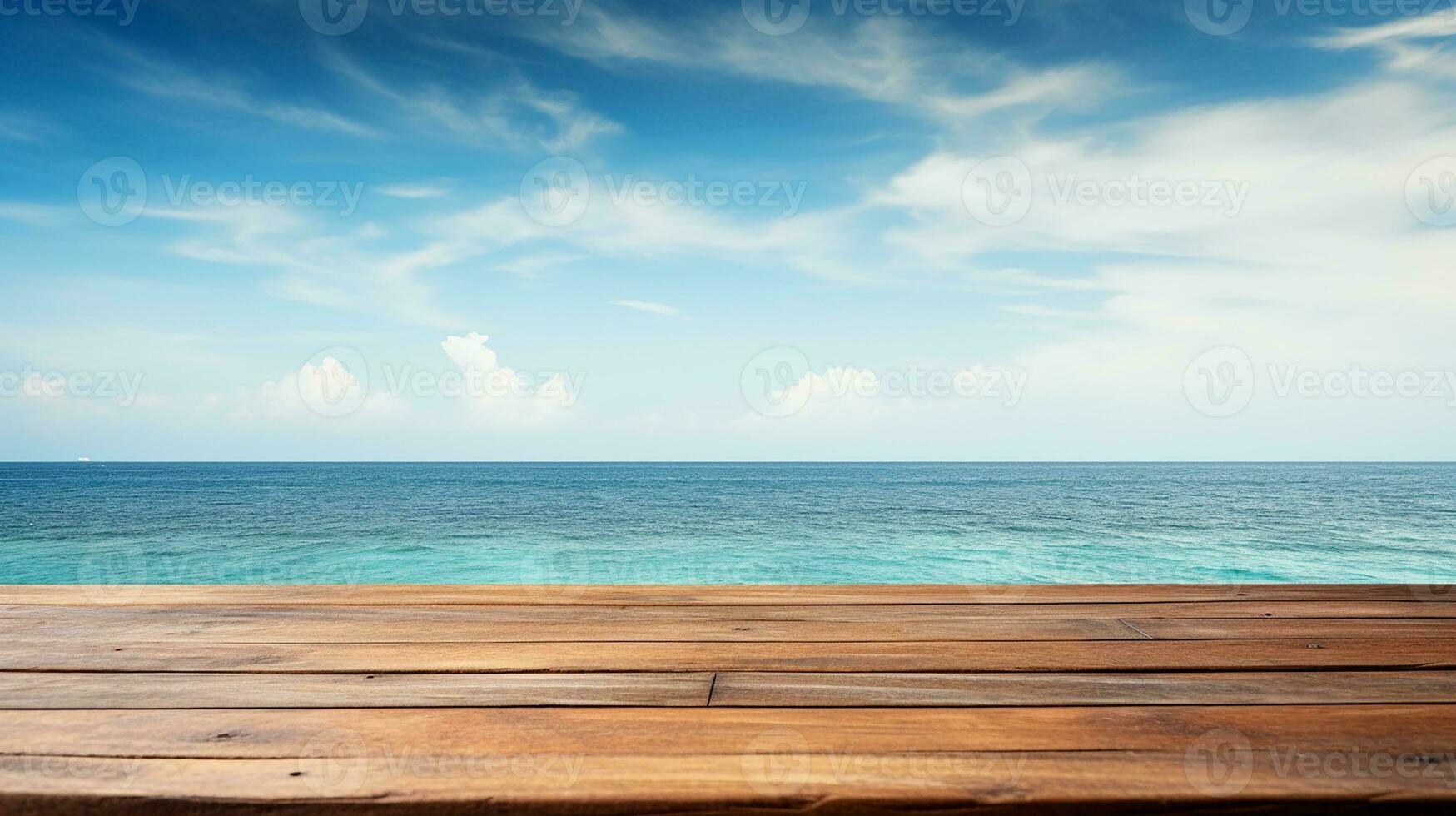 AI generated 3d rendered empty display wooden podium on the water Minimal scene for product display presentation photo