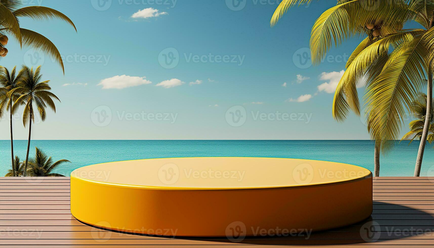 AI generated 3d rendered empty display podium on the water Minimal scene for product display presentation photo