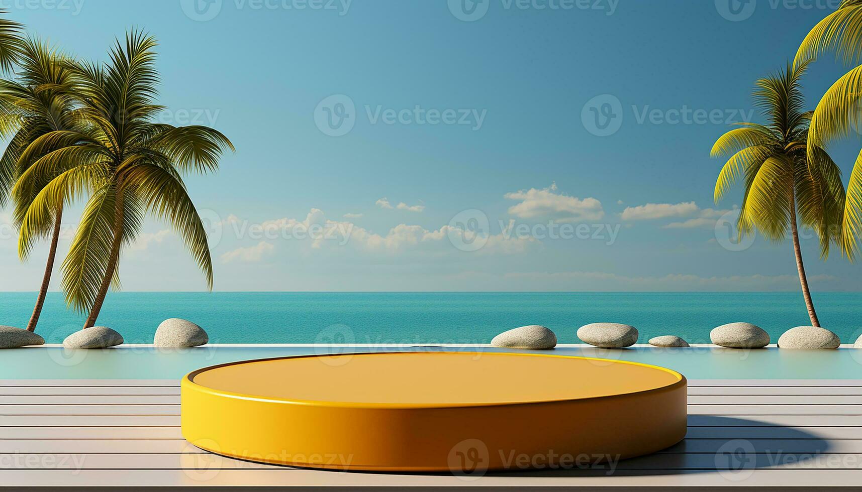 AI generated 3d rendered empty display podium on the water Minimal scene for product display presentation photo