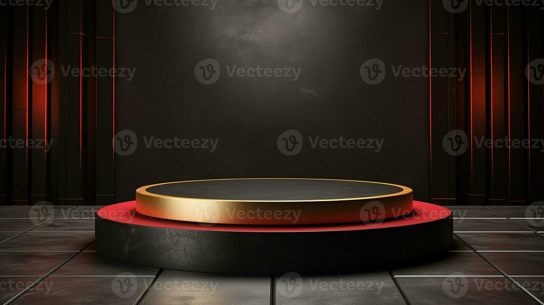 AI generated 3d rendered black and red empty display podium Minimal scene for product display presentation photo
