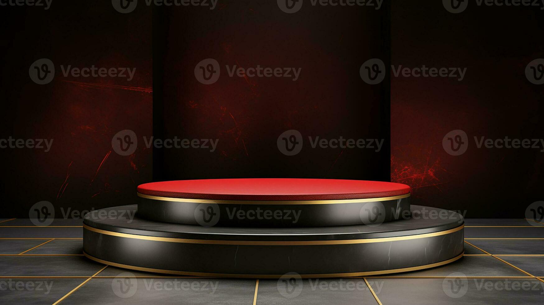 AI generated 3d rendered black and red empty display podium Minimal scene for product display presentation photo