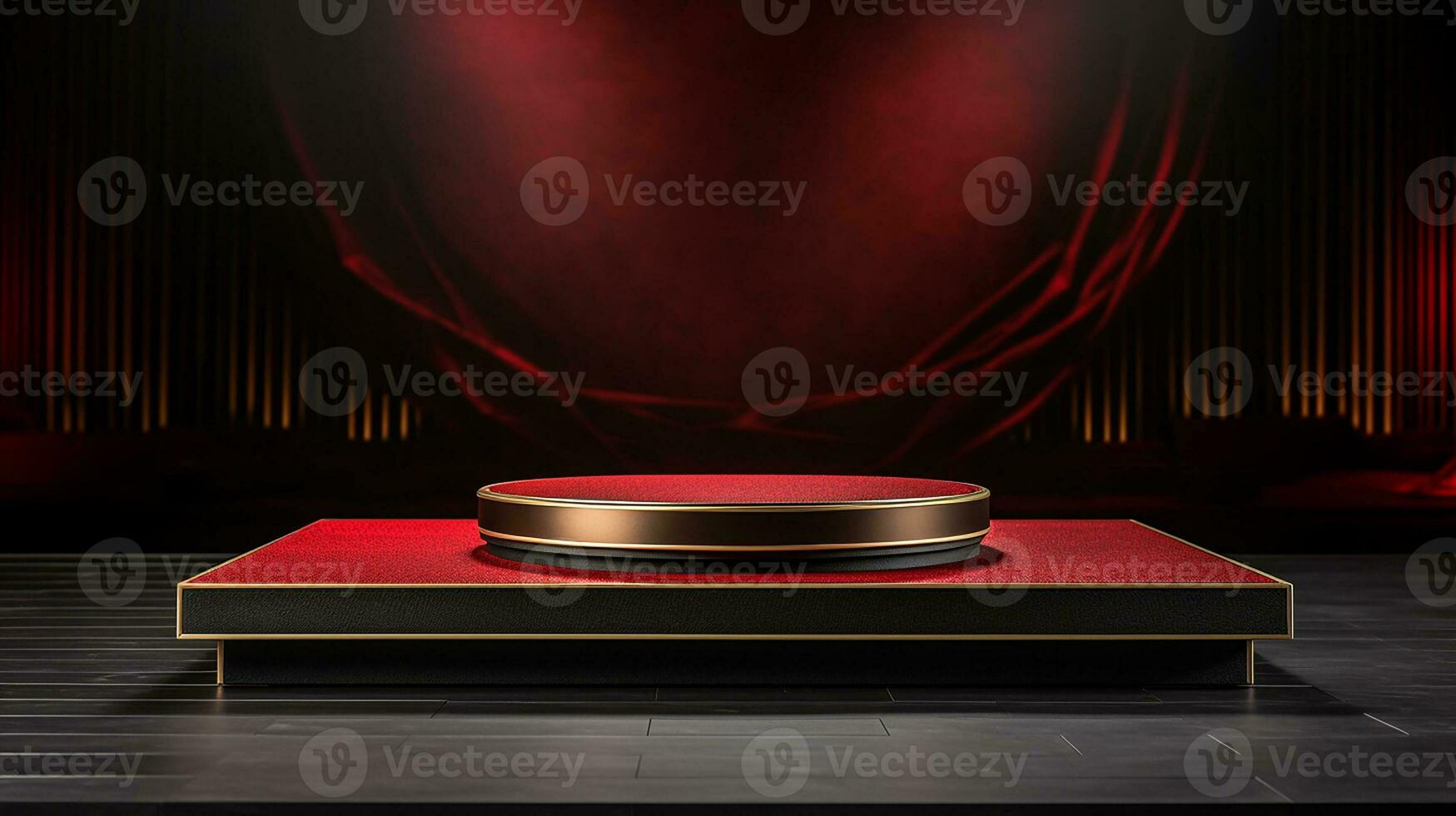 AI generated 3d rendered black and red empty display podium Minimal scene for product display presentation photo