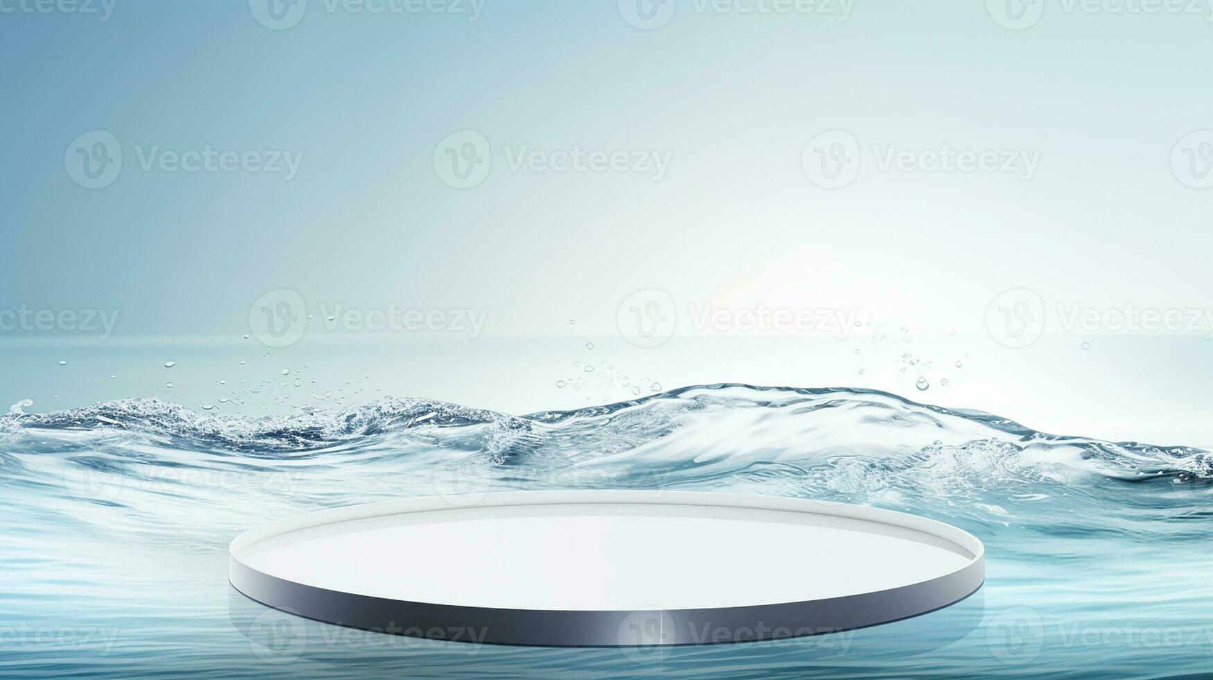 AI generated 3d rendered empty display glass podium on water Minimal scene for product display presentation photo