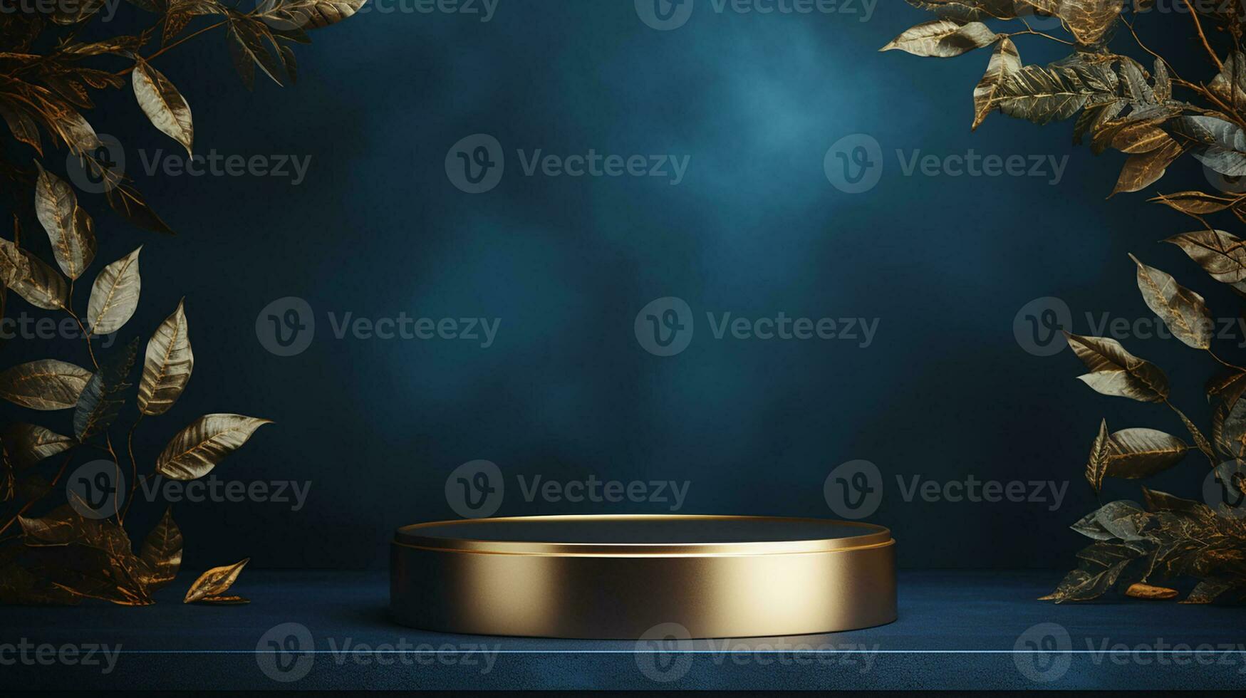 AI generated 3d rendered empty display blue and golden podium Minimal scene for product display presentation photo