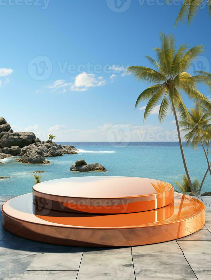 AI generated 3d rendered empty display podium on the water Minimal scene for product display presentation photo