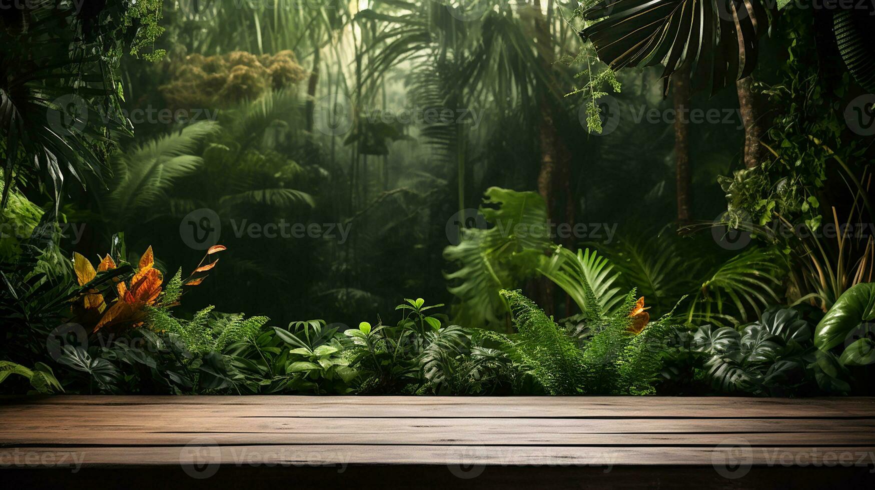 AI generated podium product display in jungle or stage product showcase mock up Minimal scene for product display presentation photo