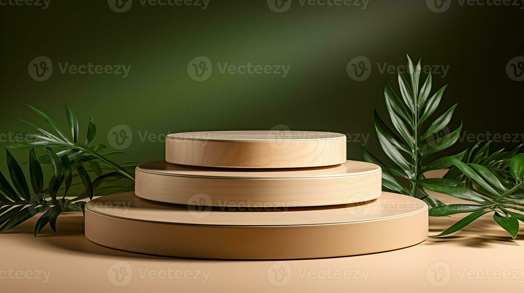AI generated 3d rendered stone empty display podium with leaves Minimal scene for product display presentation photo