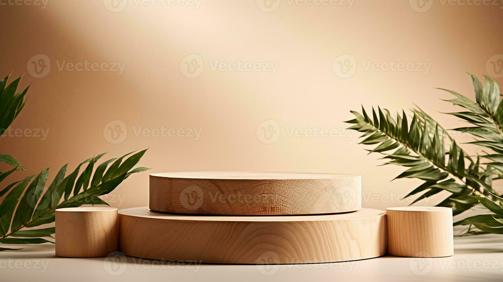 AI generated 3d rendered stone empty display podium with leaves Minimal scene for product display presentation photo