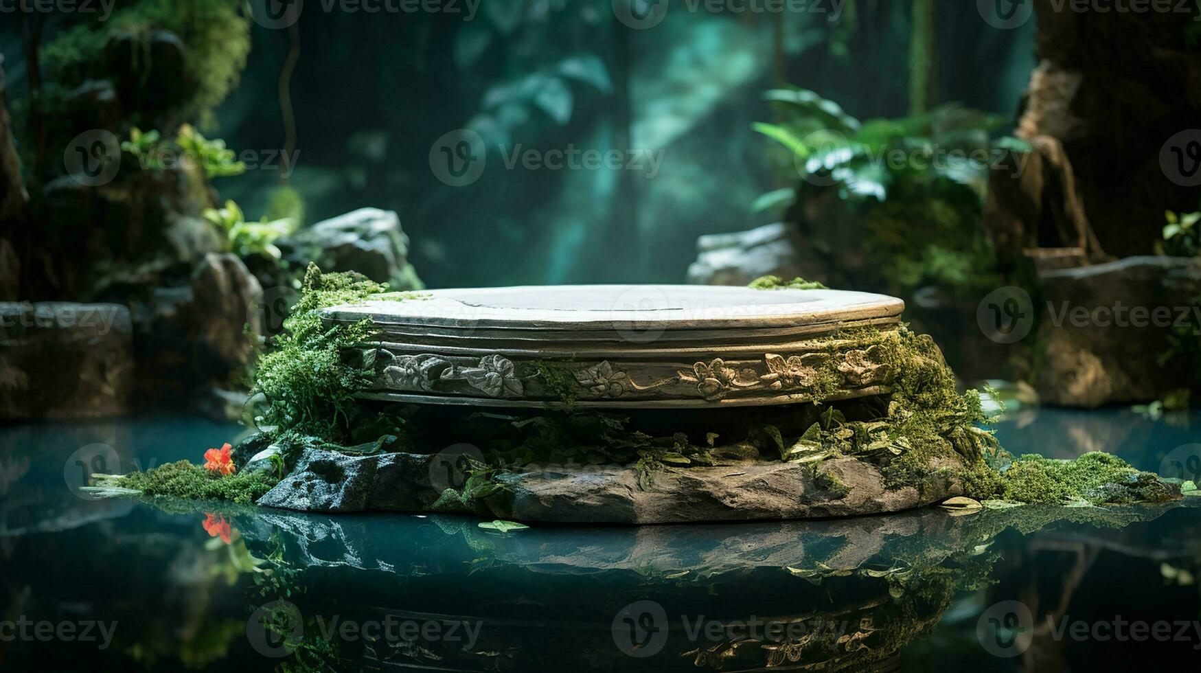 AI generated jungle product display podium or stage product showcase mock up Minimal scene for product display presentation photo