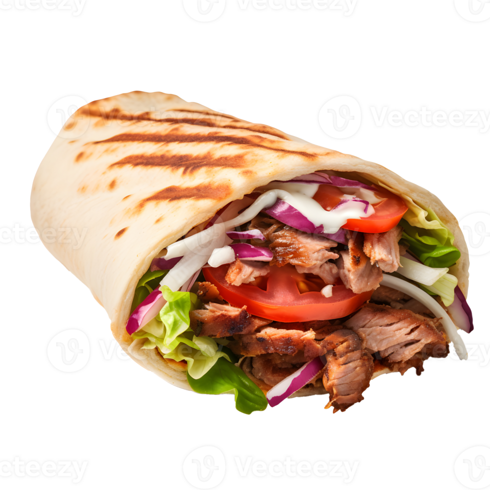 AI generated Close up photo of big and fresh doner without background. Transparent PNG inside