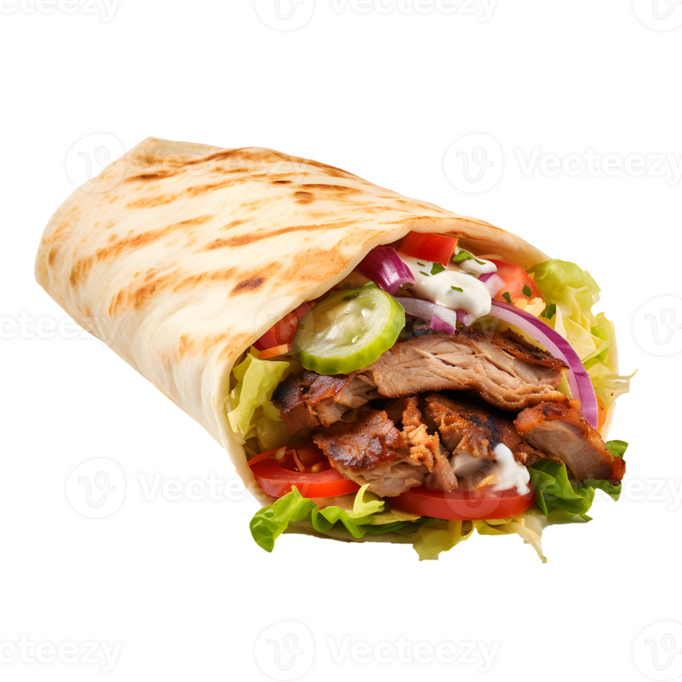 AI generated Close up photo of big and fresh doner without background. Transparent PNG inside