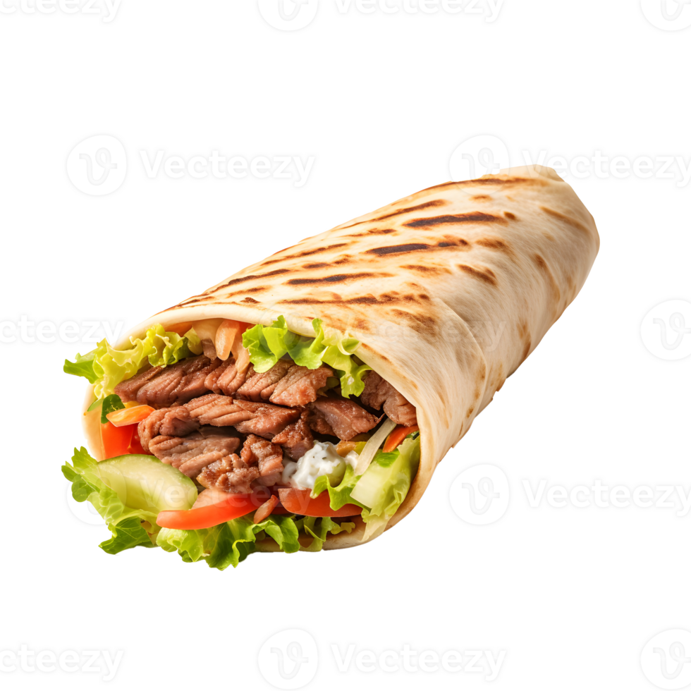 AI generated Close up photo of big and fresh doner without background. Transparent PNG inside