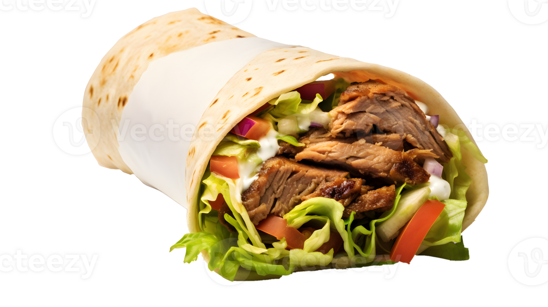 AI generated Close up photo of big and fresh doner without background. Transparent PNG inside