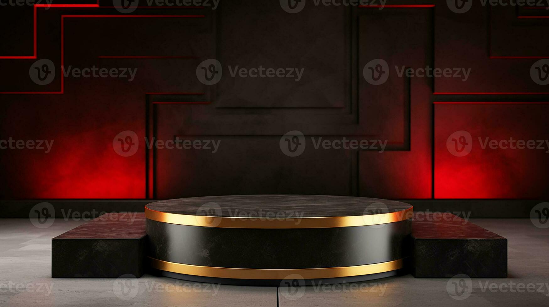 AI generated 3d rendered black and red empty display podium Minimal scene for product display presentation photo