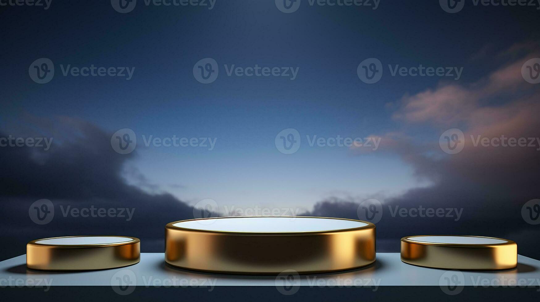 AI generated 3d rendered empty display elegant luxury blue and gold theme podium with leaves Minimal scene for product display presentation photo