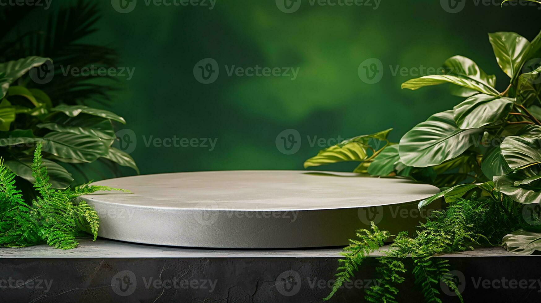 AI generated podium product display in jungle or stage product showcase mock up Minimal scene for product display presentation photo