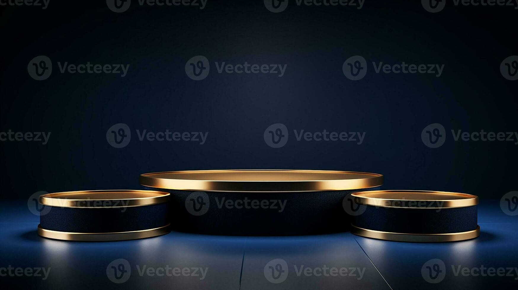 AI generated 3d rendered empty display elegant luxury blue and gold theme podium with leaves Minimal scene for product display presentation photo
