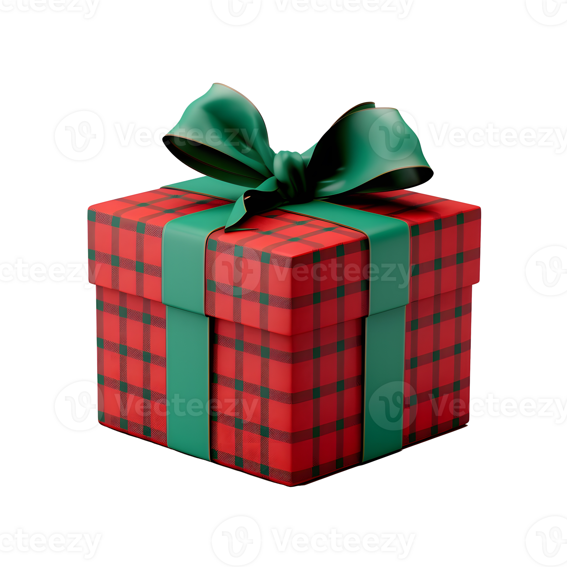 AI generated Photo of present box in Christmas style with green bow and