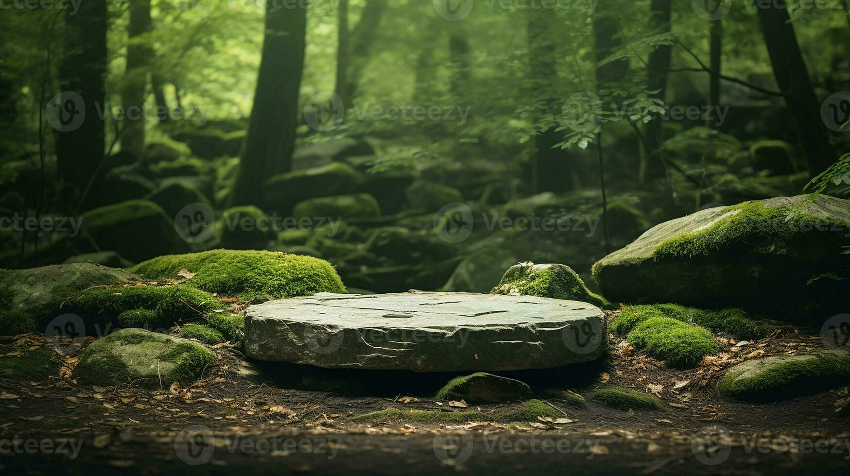 AI generated jungle product display podium or stage product showcase mock up Minimal scene for product display presentation photo