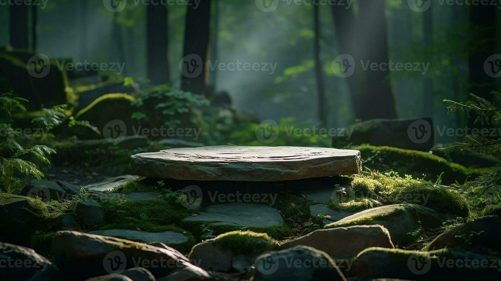 AI generated jungle product display podium or stage product showcase mock up Minimal scene for product display presentation photo